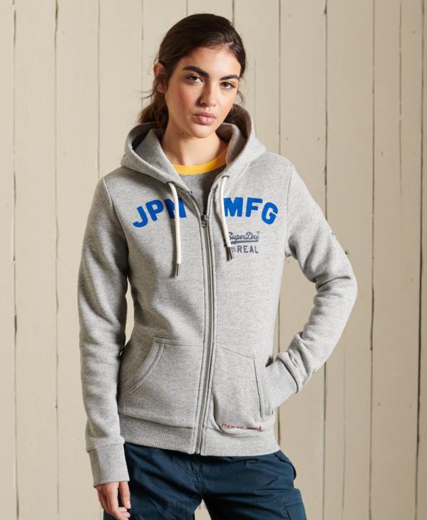 Superdry femmes sweat à capuche zippé avec logo vintage american classics D64Z6104 vêtements gris