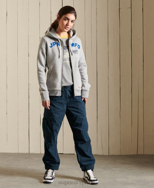 Superdry femmes sweat à capuche zippé avec logo vintage american classics D64Z6104 vêtements gris