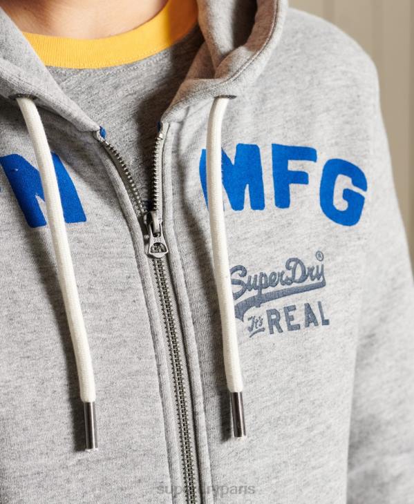 Superdry femmes sweat à capuche zippé avec logo vintage american classics D64Z6104 vêtements gris