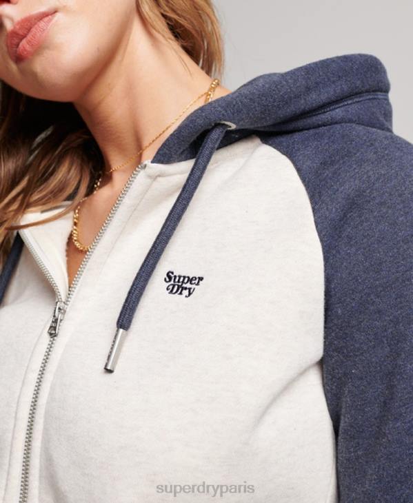 Superdry femmes sweat à capuche zippé baseball logo vintage brodé D64Z3272 vêtements marine