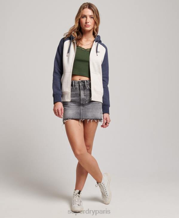 Superdry femmes sweat à capuche zippé baseball logo vintage brodé D64Z3272 vêtements marine