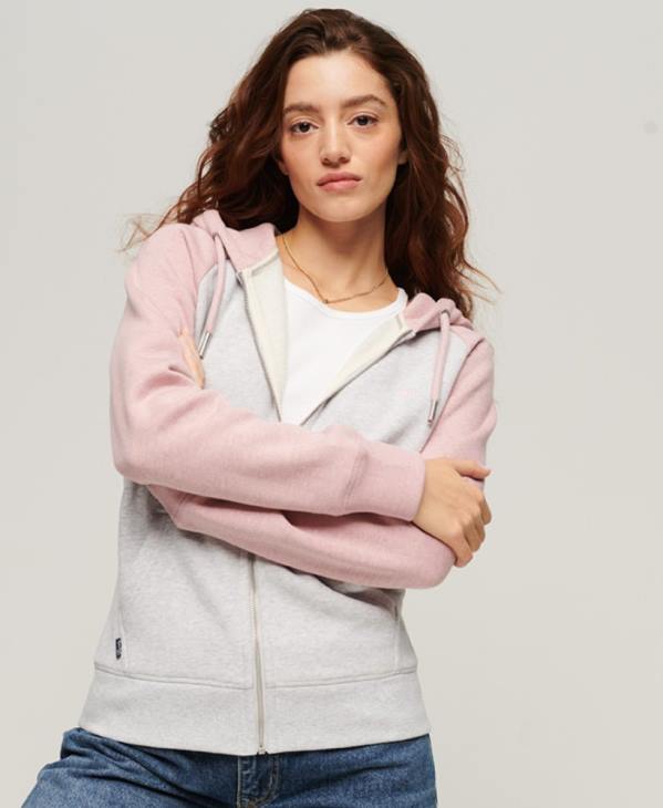Superdry femmes sweat à capuche zippé baseball logo vintage brodé D64Z3283 vêtements gris