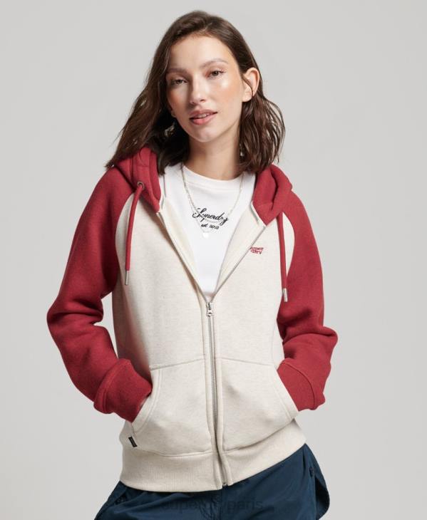 Superdry femmes sweat à capuche zippé baseball logo vintage brodé D64Z3296 vêtements rouge