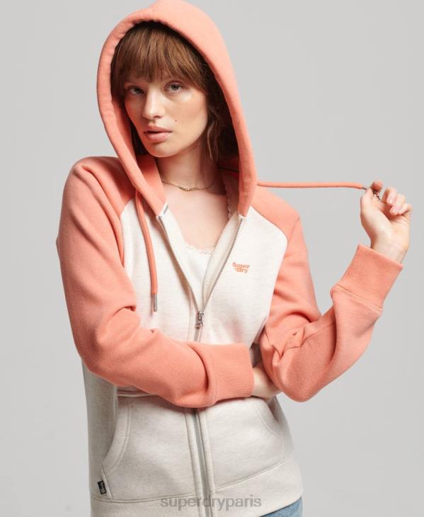 Superdry femmes sweat à capuche zippé baseball logo vintage brodé D64Z3339 vêtements corail