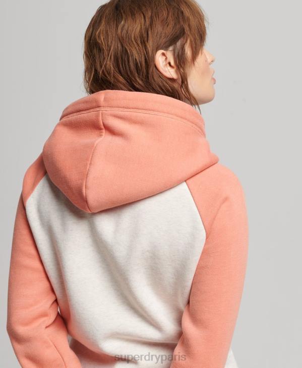 Superdry femmes sweat à capuche zippé baseball logo vintage brodé D64Z3339 vêtements corail