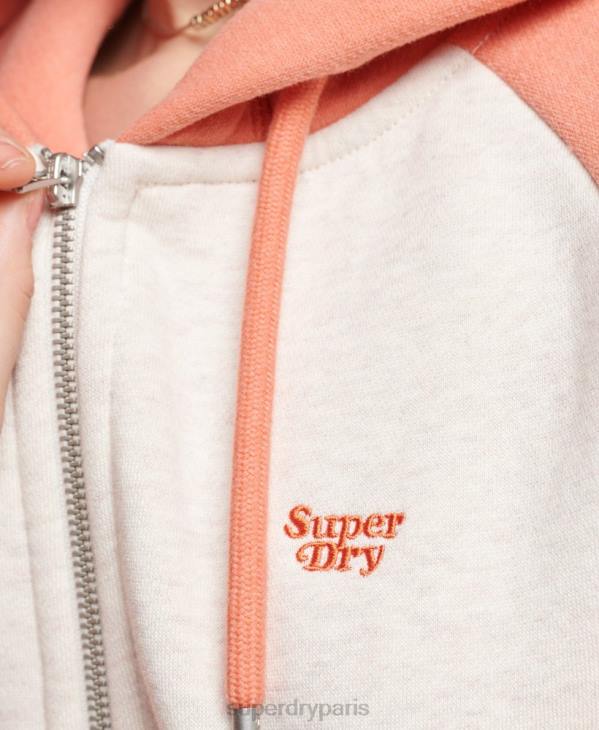 Superdry femmes sweat à capuche zippé baseball logo vintage brodé D64Z3339 vêtements corail