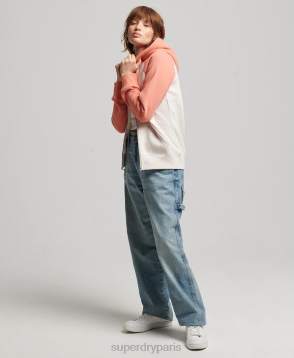 Superdry femmes sweat à capuche zippé baseball logo vintage brodé D64Z3339 vêtements corail
