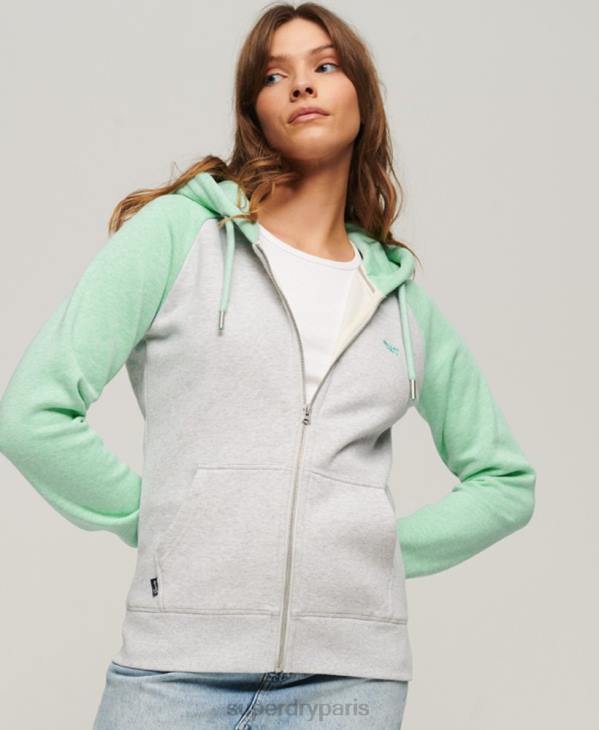 Superdry femmes sweat à capuche zippé baseball logo vintage brodé D64Z3349 vêtements vert
