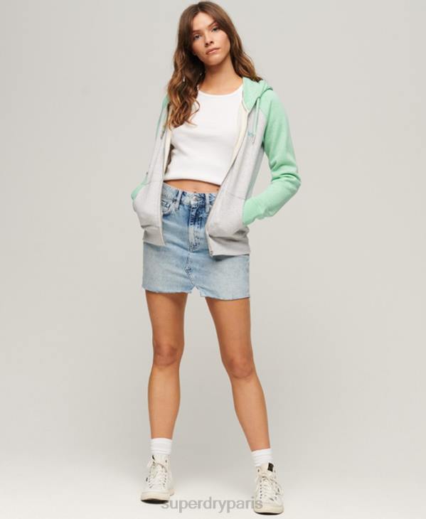 Superdry femmes sweat à capuche zippé baseball logo vintage brodé D64Z3349 vêtements vert