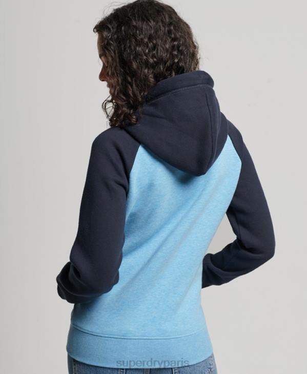 Superdry femmes sweat à capuche zippé baseball logo vintage brodé D64Z3387 vêtements bleu