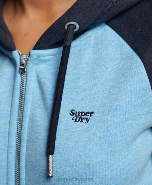 Superdry femmes sweat à capuche zippé baseball logo vintage brodé D64Z3387 vêtements bleu