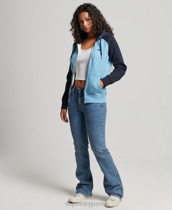 Superdry femmes sweat à capuche zippé baseball logo vintage brodé D64Z3387 vêtements bleu