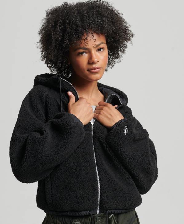 Superdry femmes sweat à capuche zippé borg D64Z3401 vêtements noir