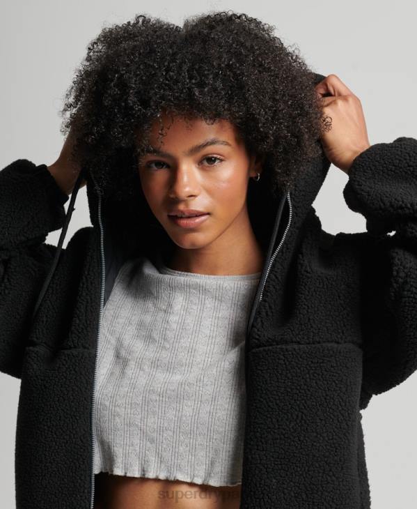 Superdry femmes sweat à capuche zippé borg D64Z3401 vêtements noir