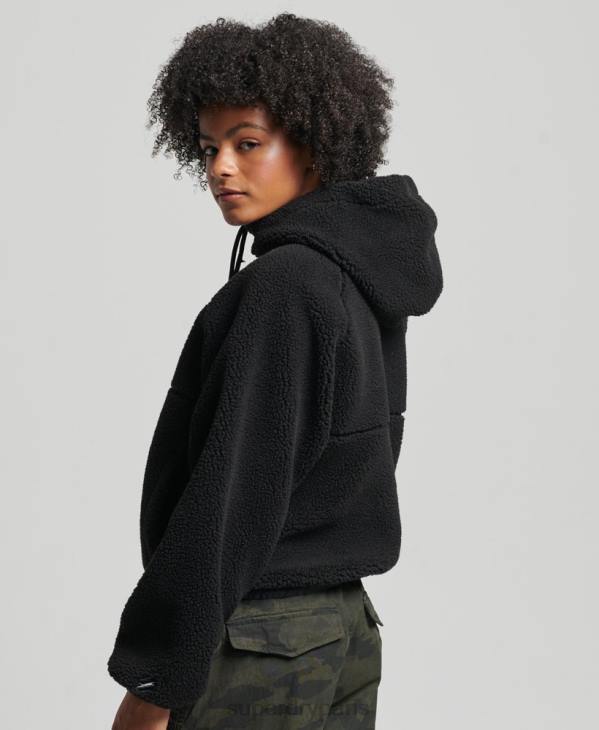 Superdry femmes sweat à capuche zippé borg D64Z3401 vêtements noir