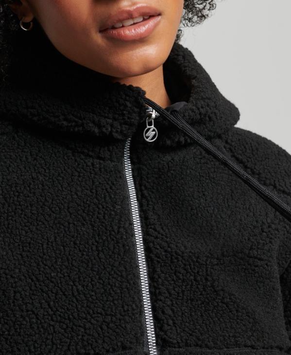 Superdry femmes sweat à capuche zippé borg D64Z3401 vêtements noir
