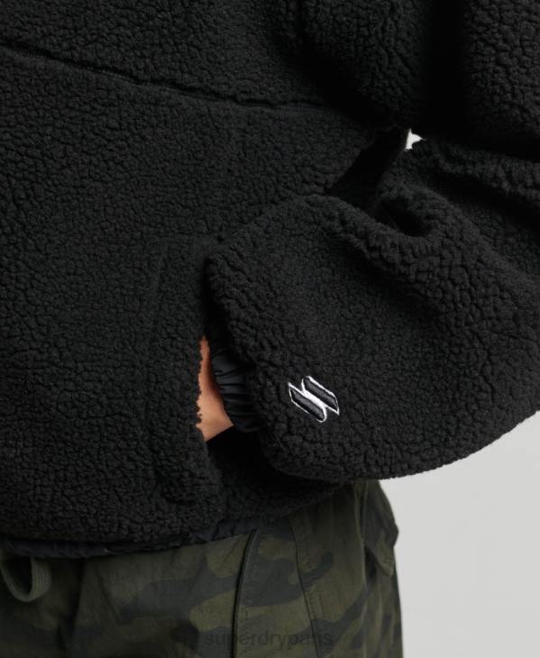 Superdry femmes sweat à capuche zippé borg D64Z3401 vêtements noir