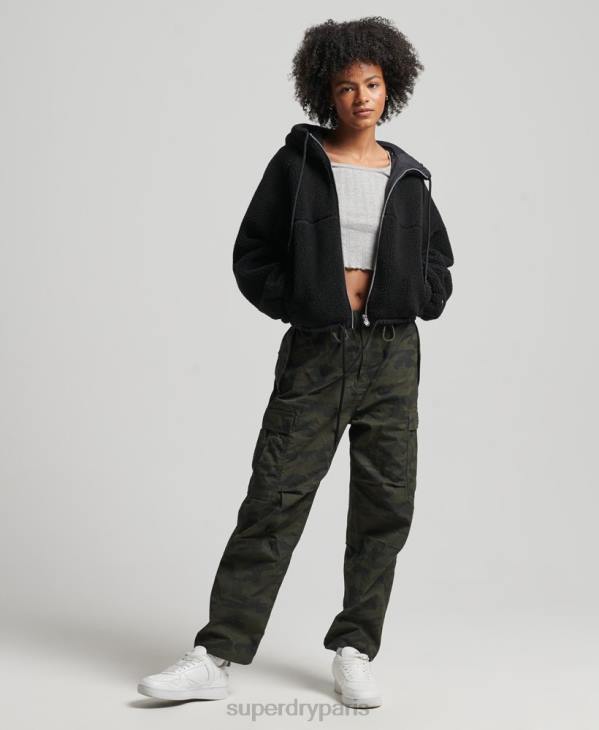 Superdry femmes sweat à capuche zippé borg D64Z3401 vêtements noir