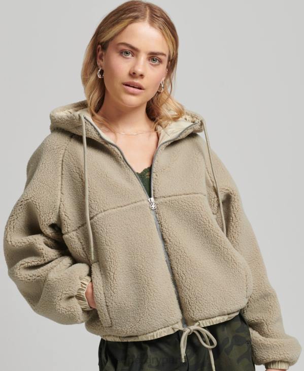 Superdry femmes sweat à capuche zippé borg D64Z5771 vêtements beige