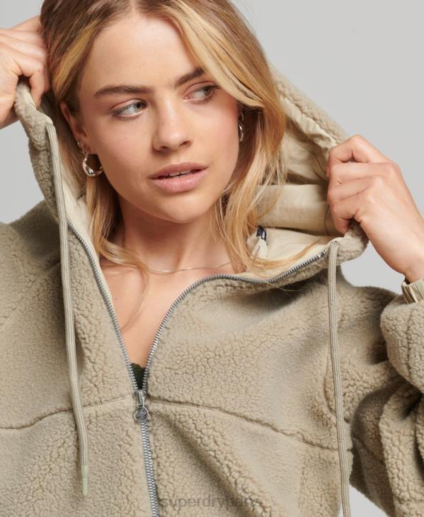 Superdry femmes sweat à capuche zippé borg D64Z5771 vêtements beige