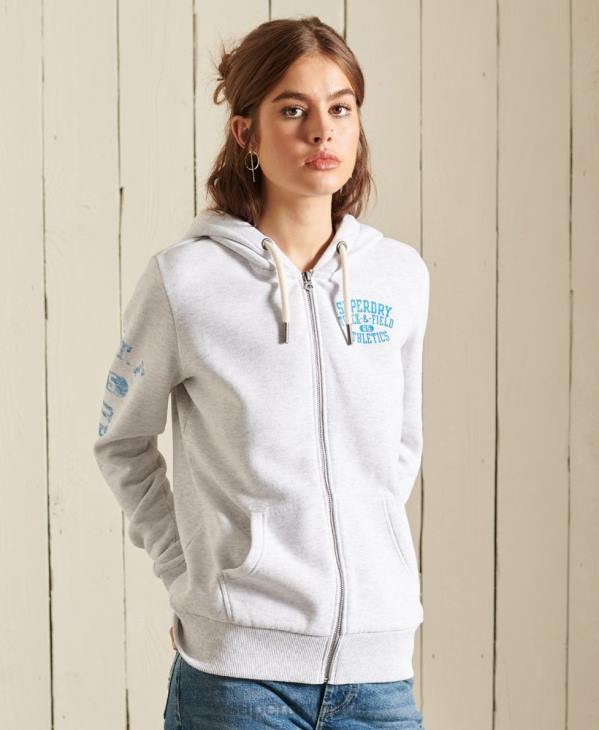 Superdry femmes sweat à capuche zippé d'athlétisme D64Z6085 vêtements gris clair