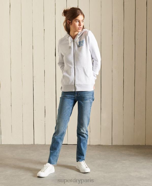 Superdry femmes sweat à capuche zippé d'athlétisme D64Z6085 vêtements gris clair
