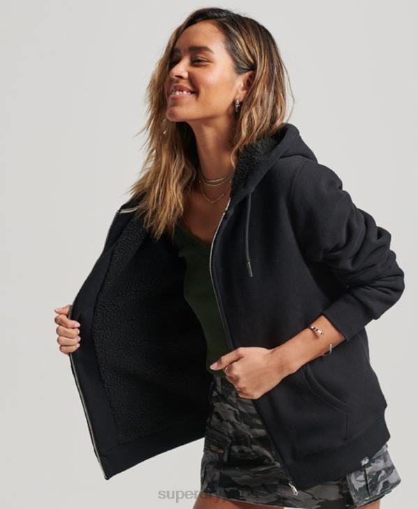 Superdry femmes sweat à capuche zippé doublé borg essential D64Z5741 vêtements noir