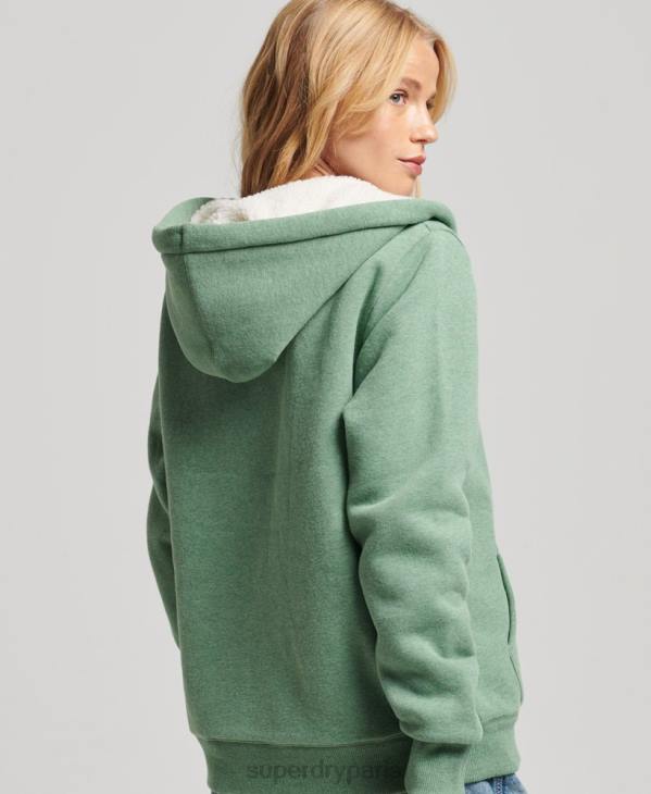 Superdry femmes sweat à capuche zippé doublé borg essential D64Z5742 vêtements vert