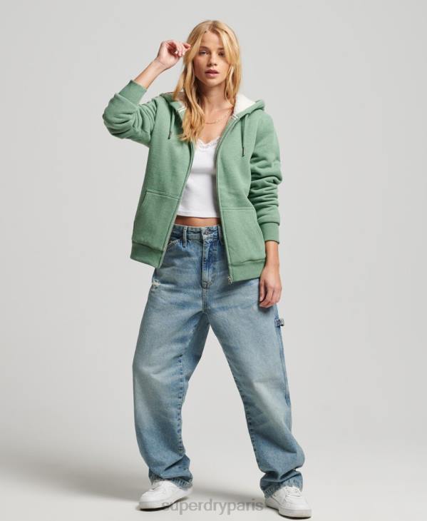 Superdry femmes sweat à capuche zippé doublé borg essential D64Z5742 vêtements vert