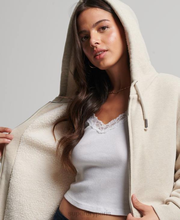 Superdry femmes sweat à capuche zippé doublé borg essential D64Z5743 vêtements crème