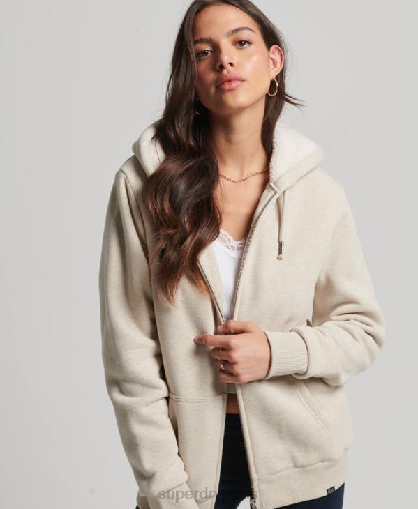 Superdry femmes sweat à capuche zippé doublé borg essential D64Z5743 vêtements crème