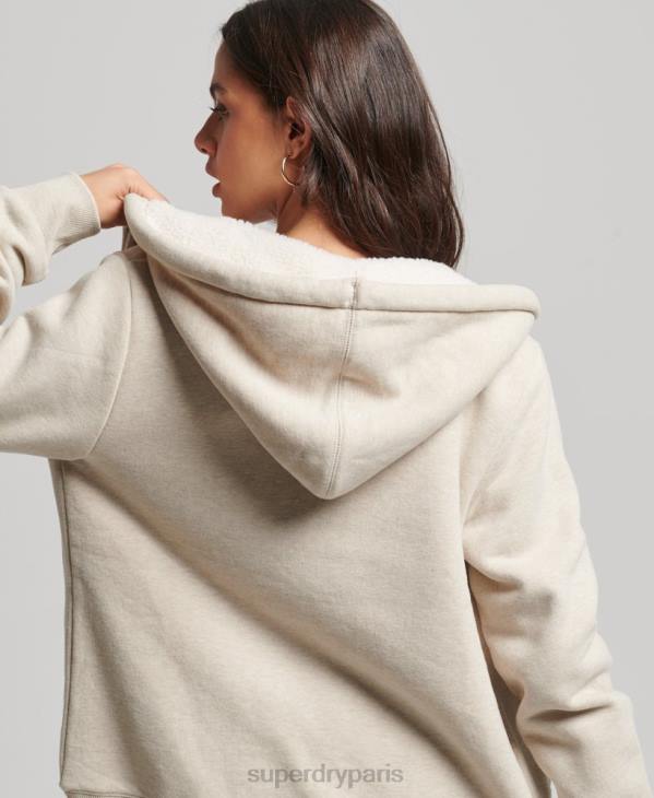 Superdry femmes sweat à capuche zippé doublé borg essential D64Z5743 vêtements crème
