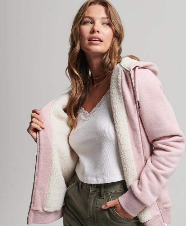 Superdry femmes sweat à capuche zippé doublé borg essential D64Z5745 vêtements rose