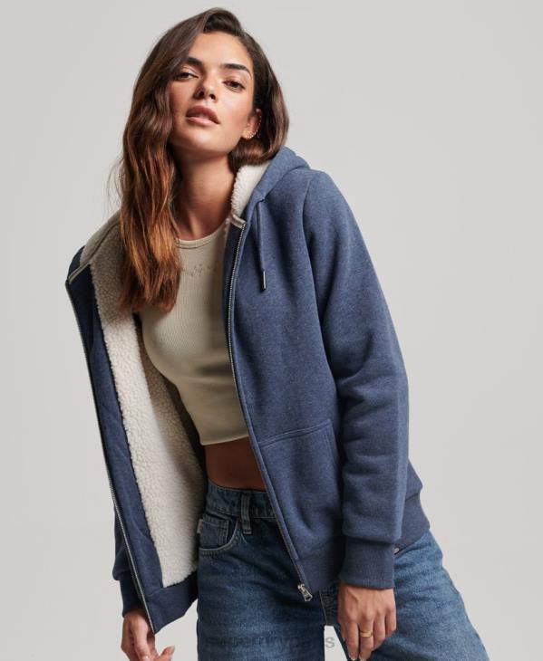 Superdry femmes sweat à capuche zippé doublé borg essential D64Z5748 vêtements marine