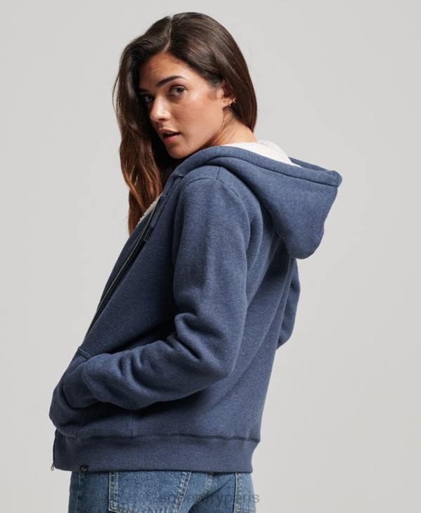 Superdry femmes sweat à capuche zippé doublé borg essential D64Z5748 vêtements marine