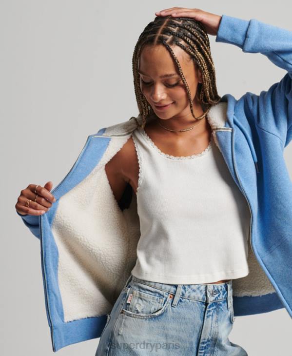 Superdry femmes sweat à capuche zippé doublé borg essential D64Z5750 vêtements bleu