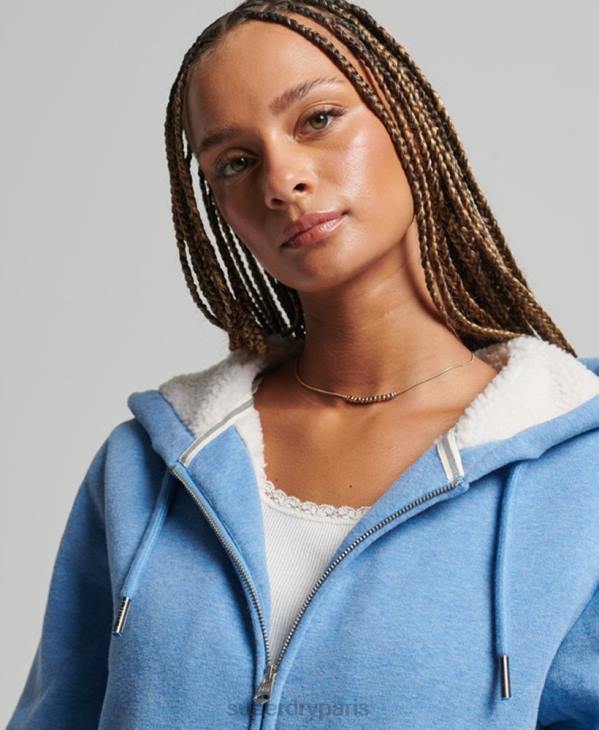 Superdry femmes sweat à capuche zippé doublé borg essential D64Z5750 vêtements bleu