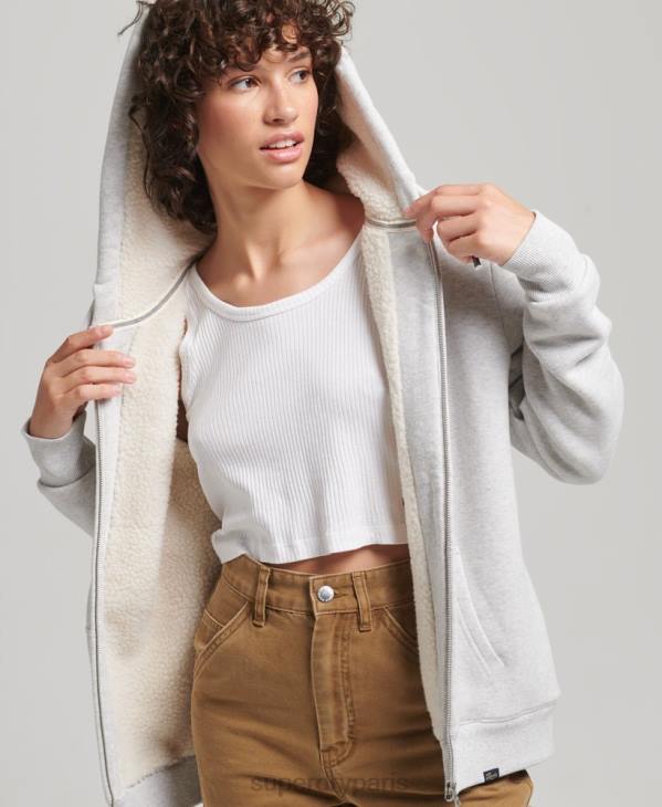 Superdry femmes sweat à capuche zippé doublé borg essential D64Z5752 vêtements gris clair