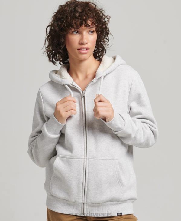 Superdry femmes sweat à capuche zippé doublé borg essential D64Z5752 vêtements gris clair