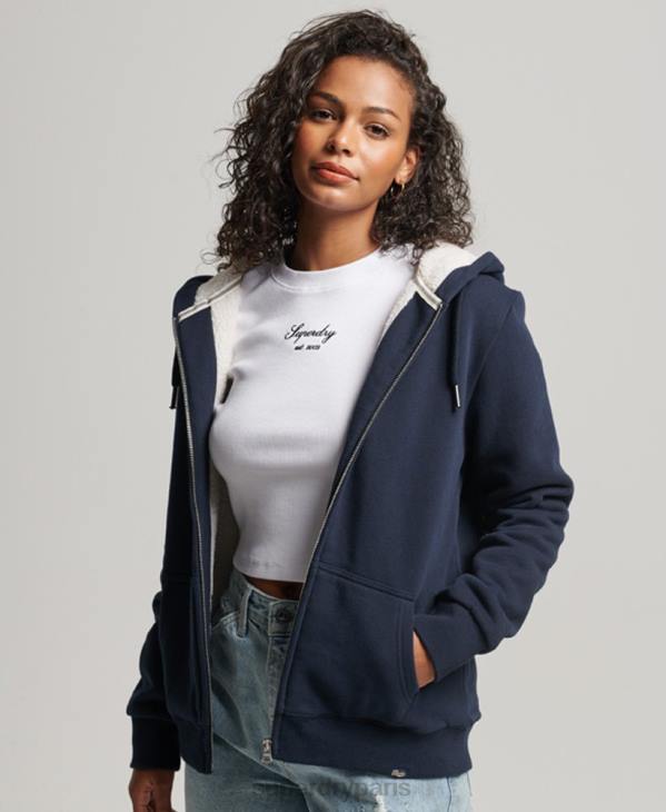 Superdry femmes sweat à capuche zippé doublé borg essential D64Z5755 vêtements marine