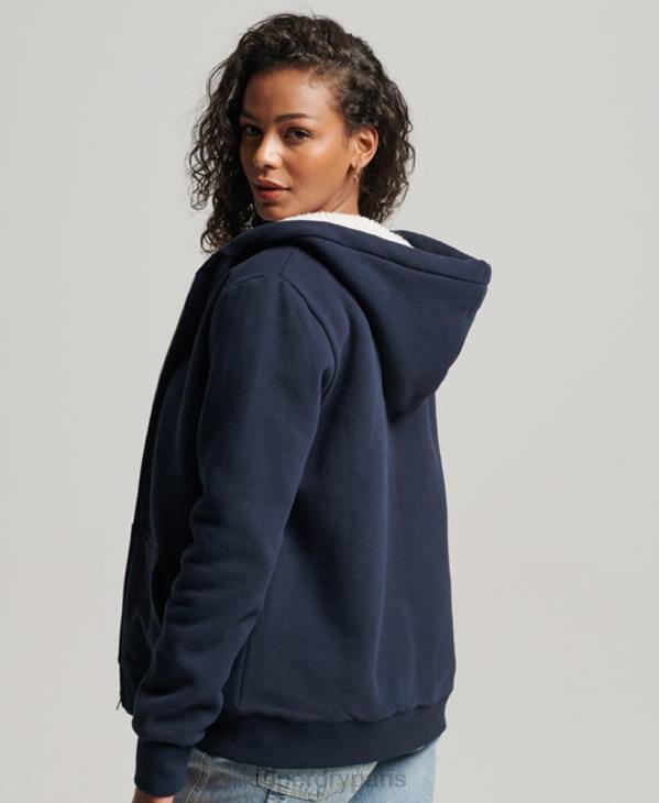 Superdry femmes sweat à capuche zippé doublé borg essential D64Z5755 vêtements marine