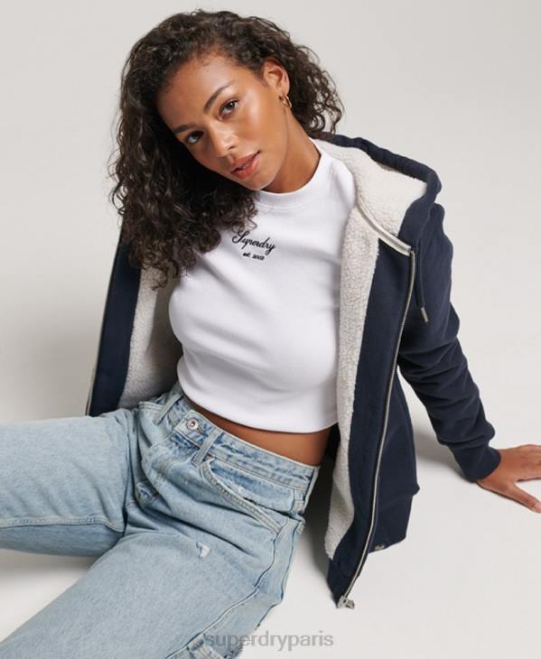 Superdry femmes sweat à capuche zippé doublé borg essential D64Z5755 vêtements marine