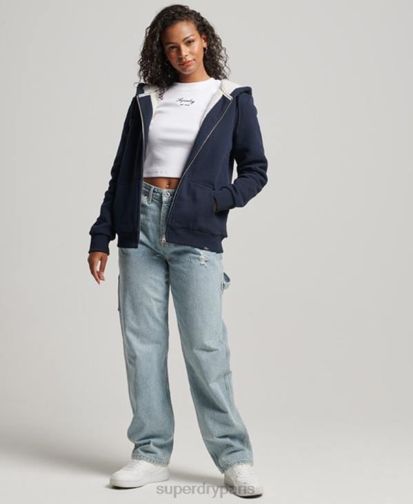 Superdry femmes sweat à capuche zippé doublé borg essential D64Z5755 vêtements marine