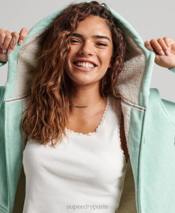 Superdry femmes sweat à capuche zippé doublé borg essential D64Z5757 vêtements vert