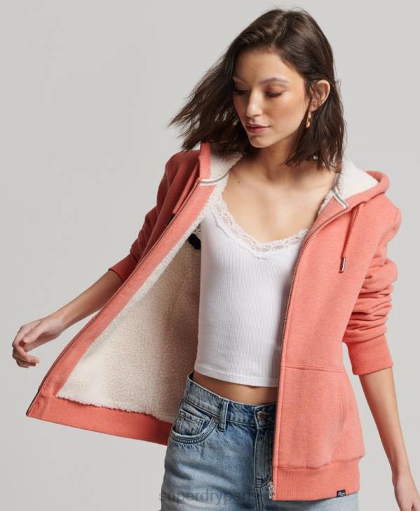 Superdry femmes sweat à capuche zippé doublé borg essential D64Z5767 vêtements corail