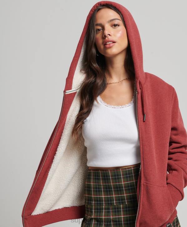 Superdry femmes sweat à capuche zippé doublé borg essential D64Z5779 vêtements rouge