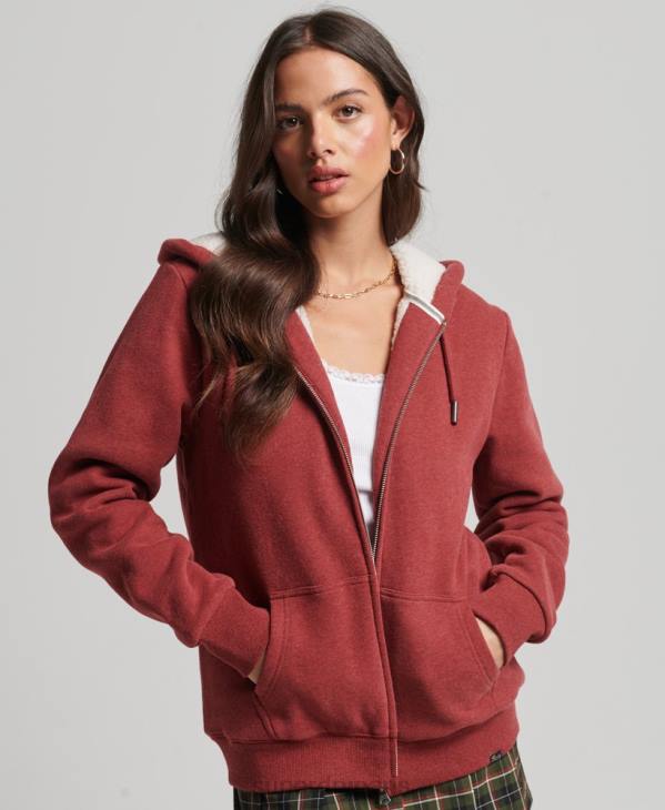 Superdry femmes sweat à capuche zippé doublé borg essential D64Z5779 vêtements rouge