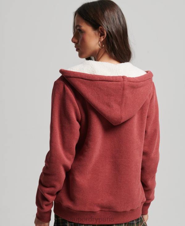 Superdry femmes sweat à capuche zippé doublé borg essential D64Z5779 vêtements rouge
