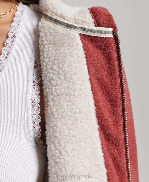 Superdry femmes sweat à capuche zippé doublé borg essential D64Z5779 vêtements rouge