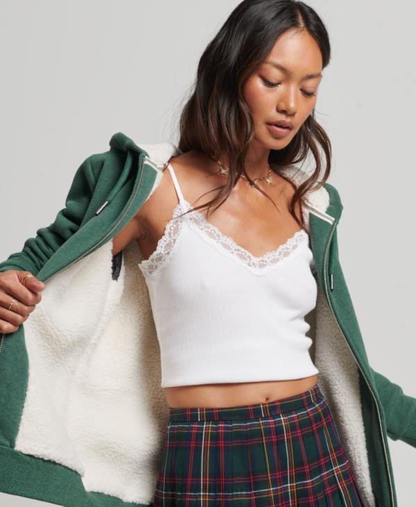 Superdry femmes sweat à capuche zippé doublé borg essential D64Z5782 vêtements vert